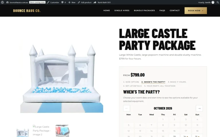 The date selection step on a castle hire booking page