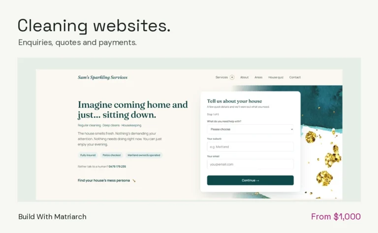 Cleaning websites. Enquiries, quotes and payments.
