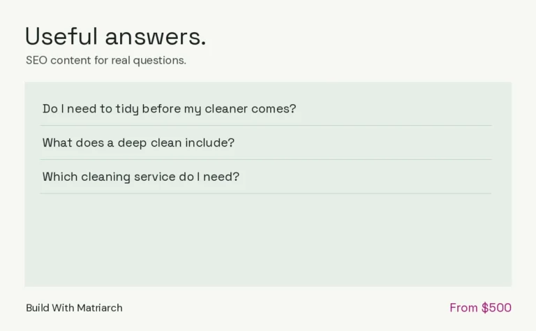 Useful answers. SEO content for real questions.